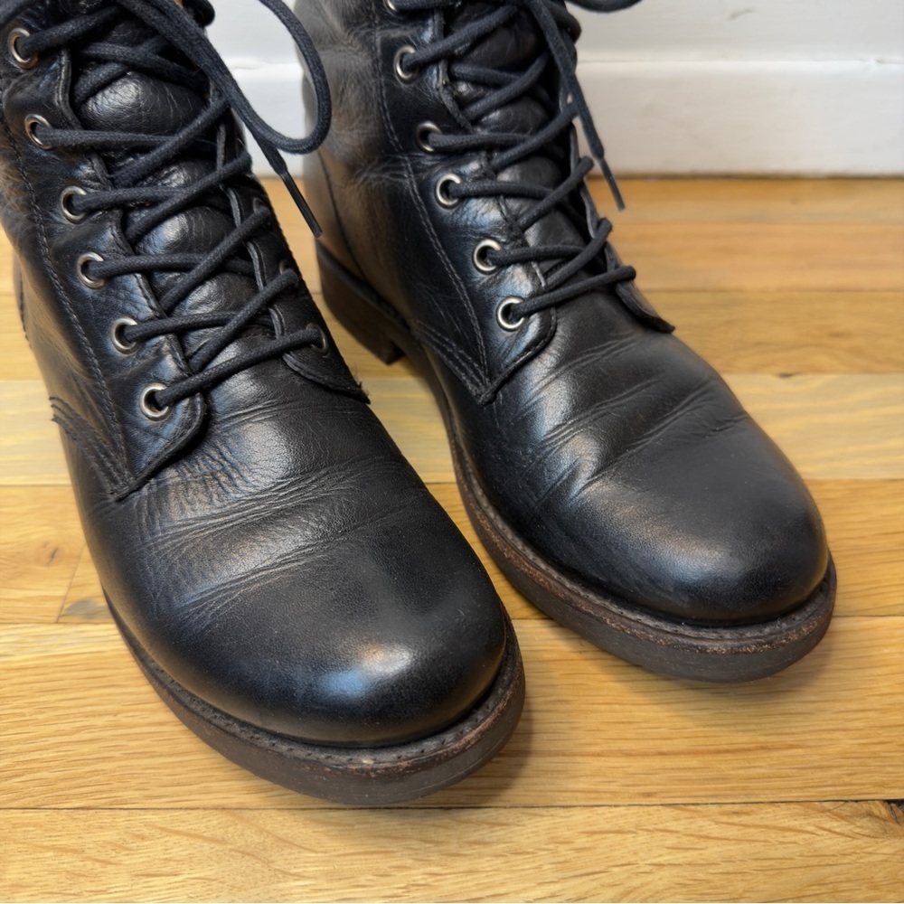 Frye Sabrina 6G Lace Up Black Leather Boots Size 9 - Picture 4 of 13